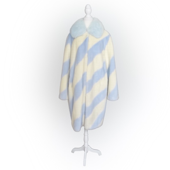 Anthropologie Jackets & Blazers - Mauve Anthropologie Powder Blue Ivory Faux Fur Long Coat | XL